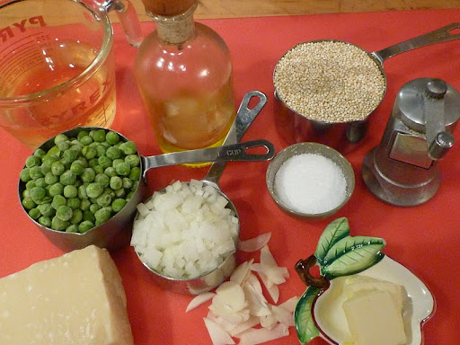Ingredients assembled for Quinoa Risotto.