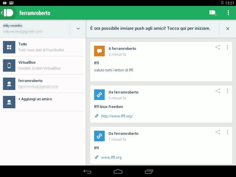 Pushbullet in tablet Android