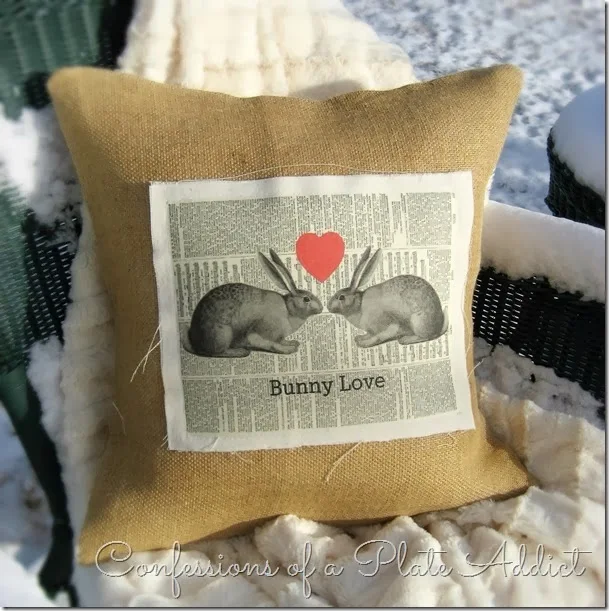 CONFESSIONS OF A PLATE ADDICT Vintage Bunny Love Valentine Pillow