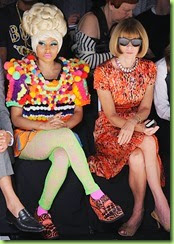 Nicki Minaj and Anna Wintour attend the Carolina Herrera Spring 2012 fashion show during Mercedes-Benz Fashion Week at The Theater at Lincoln Center on September 12, 2011 in New York City.