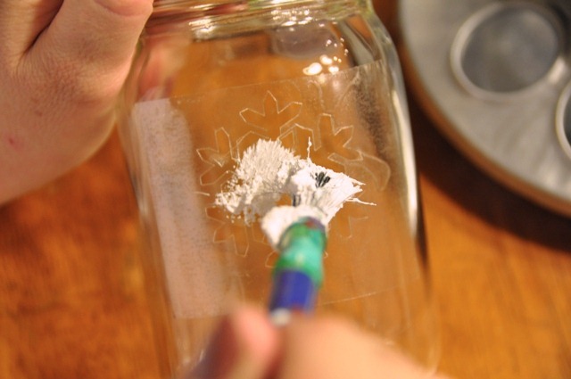 snow paint snowflake mason jar