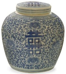 blue and white porcelain double happiness ginger jar 