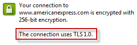 La versione TLS visualizzato sul certificato di American Express '