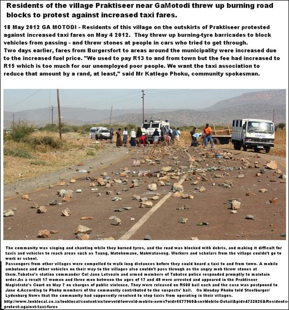 PRAKTISEER GAMOTODI LOWVELD ANTITAXI FARE RISE PROTESTS MAY 4 2012
