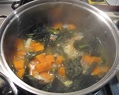 The main ingredients are in, and starting to cook. The main ingredients are in, and starting to cook.