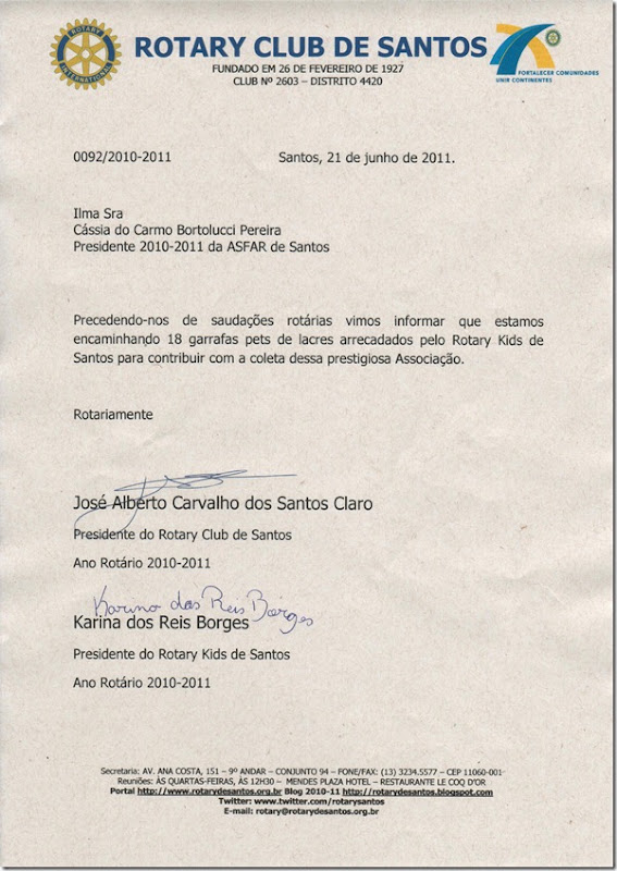 Rotary Kids doa lacres para a ASFAR Santos Rotary Kids doa lacres para a ASFAR Santos