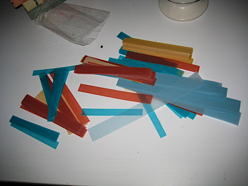 Vellum strips cut for our paper chains. We get a lot of our vellum from paperandmore.com--they have so many color options!