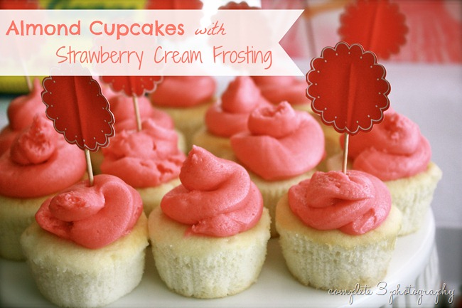 Almond Cupcakes with Strawberry Cream Frosting Almond Cupcakes with Strawberry Cream Frosting