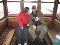 Kait and Ernest in the 'L' downtown in Pittsburgh