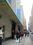 We arrived at 7 am and audience members were already lining up!  There's Linda on the left taking in the sites.
