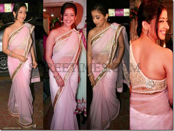 Manisha_Koirala_Pink_Net_Saree