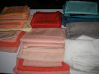 Our fabrics, arranged in color order on our shoot.