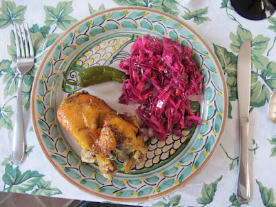 Chicken, cabbage, and a chili pepper