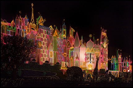 IT'S A SMALL WORLD HOLIDAYÐ When it comes to making magical memories, thereÕs no place like the Disneyland Resort during the Holidays. Now through Jan. 8, 2012, the season shines more brightly than ever with sparkling dŽcor and daily performances of ÒA Christmas FantasyÓ parade.. The holiday experiences include special holiday versions of ÒitÕs a small worldÓ and Haunted Mansion, the ÒBelieve Éin Holiday MagicÓ fireworks spectacular, and a nightly snowfall on Main Street, U.S.A.  Disney California Adventure park gleams with the Êmerriment of the season, including a beautiful Christmas tree that towers over Paradise Bay. (Paul Hiffmeyer/Disneyland)