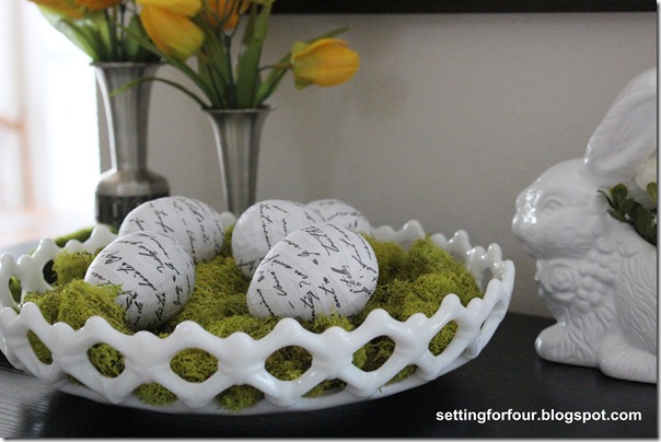 DIY French Script Easter Eggs from Setting for Four #modpodge #diy #tutorial #french #decor #script #easter #egg #ballard