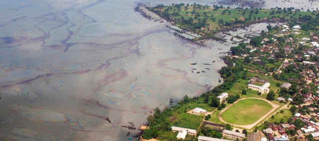 Aerial view of oil spill in the waters of Ogoniland, Nigeria. UNEP