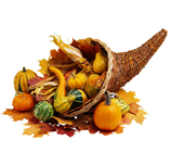 c0 the cornucopia, or "horn of plenty," a common image from Thanksgivings of my youth. You don't see this much anymore. It was once as common at Thanksgiving as Santa is at Christmas.