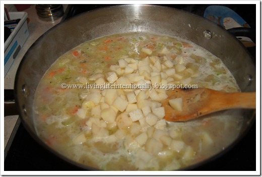 add potatoes, seasonings, and simmer add potatoes, seasonings, and simmer