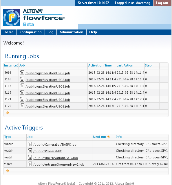 FlowForce Server viewed in a Web browser window
