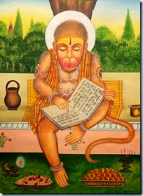 Hanuman reading the Ramayana