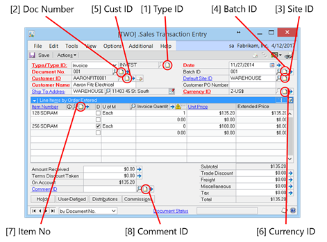 Note Array fields on SOP entry window