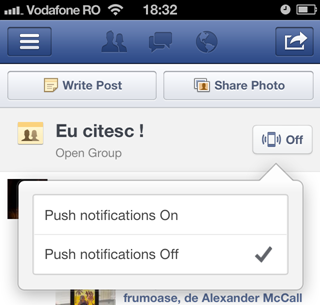Facebook iOS app push notifications for groups