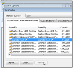 Diginotar Remove from IE