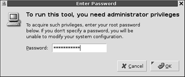 Type the root password and press Enter to gain root privileges