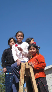 Marielle, Adella et. al.on ladders at jobsite.Photos by TOM HART