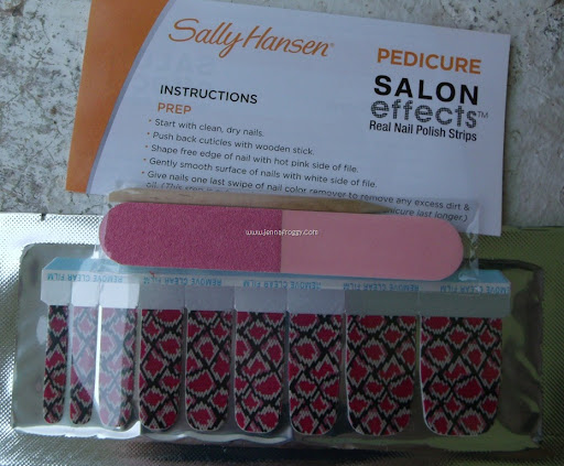 The package contains directions, 18 nail polish strips, and cuticle stick,