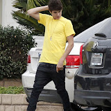 Justin Bieber Leaving Friend's House While Sporting New Dark Hair