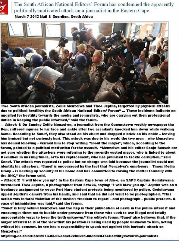 JOURNALISTS ATTACKED IN SA DUE TO POLITICAL ANIMOSITY QUEENSTOWN. JOURNALISTS ATTACKED IN SA DUE TO POLITICAL ANIMOSITY QUEENSTOWN.