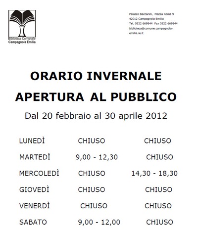 Orario Biblioteca