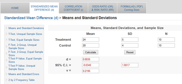 effect size calculator