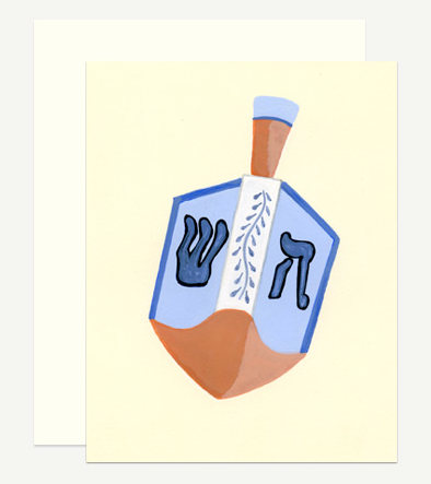 Dradle, dradle, dradle! Happy Chanukah Dreidel Card, $14 for a set of 6, Dear Hancock, dearhancock.com.