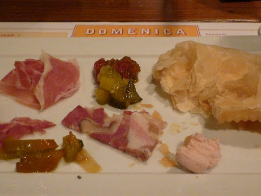 Chef's selection of housemade salumi, among them prosciutto, bresaola, soppressata, and a mortadella mousse.