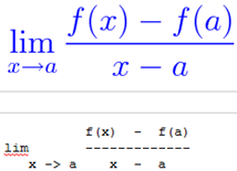 Na parte de cima está a equação na forma de imagem enquanto que na parte de baixo está a equação no formato de texto ASCII