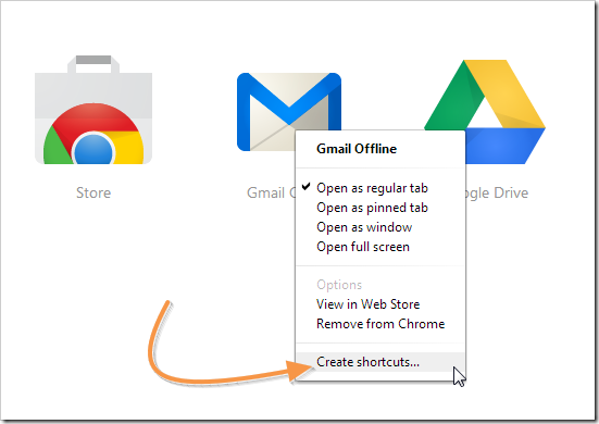 Creating gmail offline sortcut