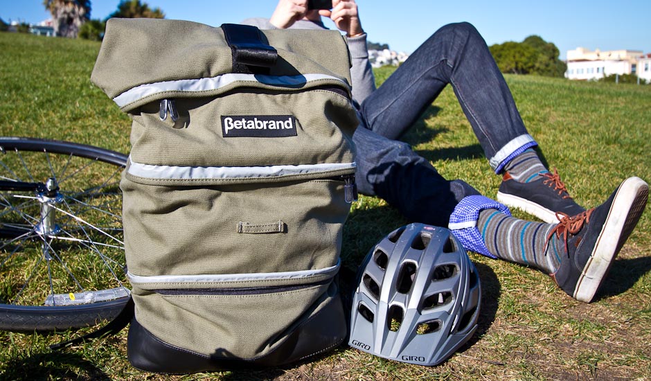 Betabrand Cornucopia farmers market rolltop bag.