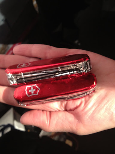 And just as my blood sugar was starting to dip in anticipation for dinner, they started handing out chocolate Swiss Army knives. And just as my blood sugar was starting to dip in anticipation for dinner, they started handing out chocolate Swiss Army knives.
