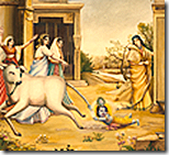 Krishna holding the cow's tail