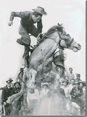Alan Wood on the great bucking mare, Curio.