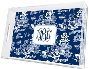 personalized blue and white chinoiserie tray