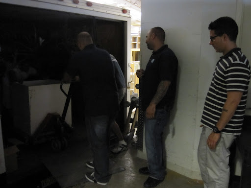 Onto the van that pulled up to the 9th floor.
