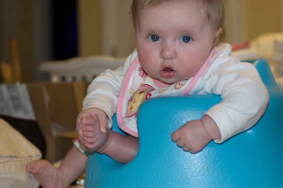 Sam discovered her feet recently... If she gets quiet, that's usually what she's playing with (currently)