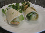 Jean Anne cut a tortilla shell in four slices and combined some avocado with the shrimp! Yum!