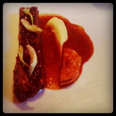 Braised beef short ribs with apple and Szechuan puree