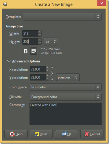 Create a New Image dialog screenshot Create a New Image dialog screenshot