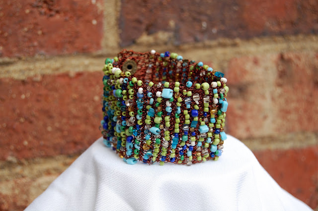 Bracelet : Crochet Copper Bangle:  Ocean