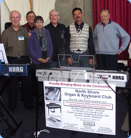 The NSOKC Team that played for Albany Community Music at The Holy Cross Church, Albany. The Concert was in aid of the Church financing their new Johannus 3 manual organ. Left to right: Peter Brophy; Len Hancy (MC for concert); Colleen Kerr; Gordon Sutherland; Peter Littlejohn; and Colin Crann.